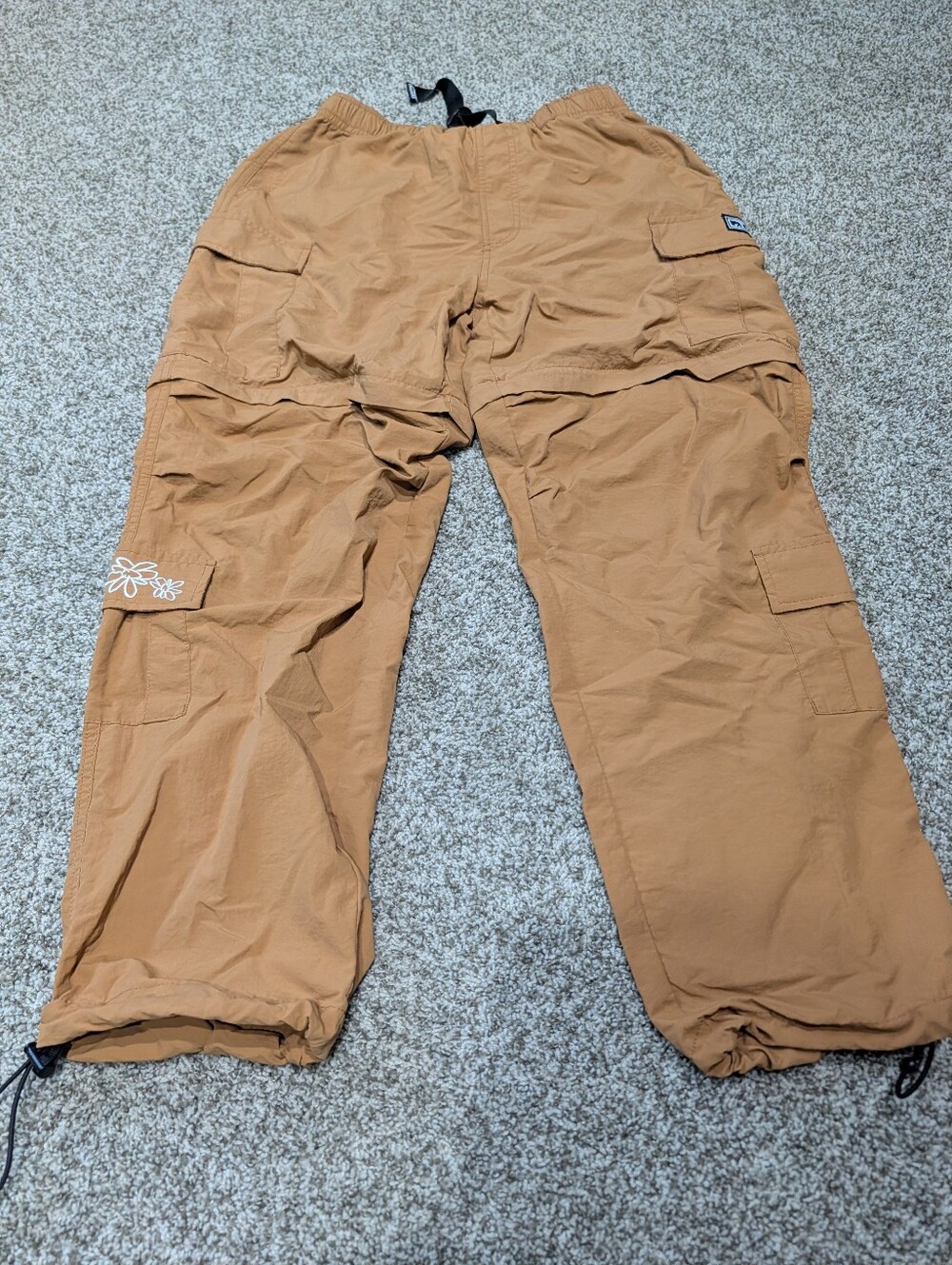 Obey Convertible Nylon Flower Cargo Pants In Toasted Brown Size Small